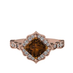 Minimal Gea Yüzük - Dumanlı kuvars ve swarovski 8 ayar rose altın yüzük #10ondgw