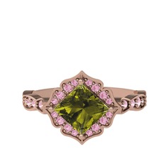 Minimal Gea Yüzük - Peridot ve pembe kuvars 8 ayar rose altın yüzük #11flqd2