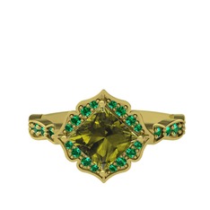 Minimal Gea Yüzük - Peridot ve yeşil kuvars 18 ayar altın yüzük #12jbg52