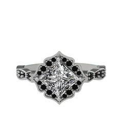 Swarovski ve siyah zirkon 14 ayar beyaz altın yüzük