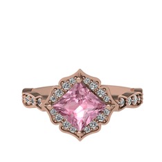 Pembe kuvars ve beyaz zirkon 14 ayar rose altın yüzük