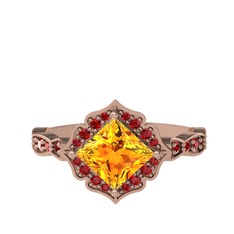 Minimal Gea Yüzük - Sitrin ve garnet 18 ayar rose altın yüzük #133rs45