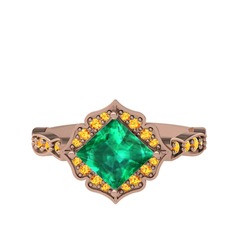 Yeşil kuvars ve sitrin 18 ayar rose altın yüzük