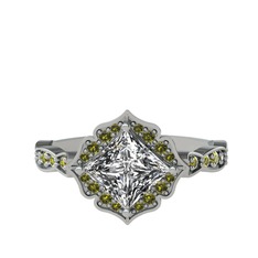 Beyaz zirkon ve peridot 8 ayar beyaz altın yüzük