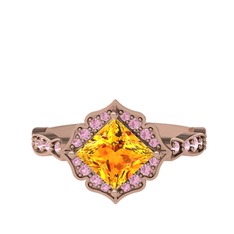 Minimal Gea Yüzük - Sitrin ve pembe kuvars 8 ayar rose altın yüzük #14rawvp