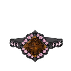 Minimal Gea Yüzük - Dumanlı kuvars ve pembe kuvars 925 ayar siyah rodyum kaplama gümüş yüzük #14vl9ih