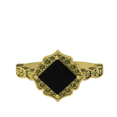 Minimal Gea Yüzük - Siyah zirkon ve peridot 8 ayar altın yüzük #15fybqi