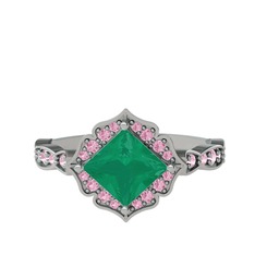 Minimal Gea Yüzük - Kök zümrüt ve pembe kuvars 925 ayar gümüş yüzük #1627zqu