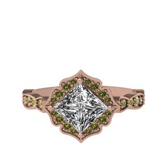 Minimal Gea Yüzük - Beyaz zirkon ve peridot 14 ayar rose altın yüzük #16flk6b