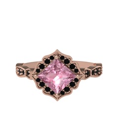 Minimal Gea Yüzük - Pembe kuvars ve siyah zirkon 14 ayar rose altın yüzük #1733hgt