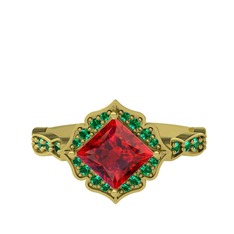 Minimal Gea Yüzük - Garnet ve yeşil kuvars 18 ayar altın yüzük #17pe3nz