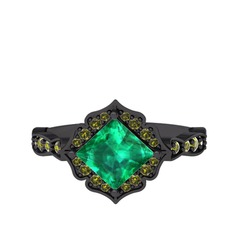 Minimal Gea Yüzük - Yeşil kuvars ve peridot 925 ayar siyah rodyum kaplama gümüş yüzük #187f6hj