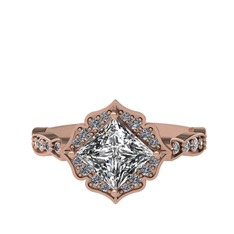 Minimal Gea Yüzük - Swarovski ve pırlanta 18 ayar rose altın yüzük (0.775 karat) #1897kgu