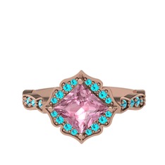 Pembe kuvars ve akuamarin 925 ayar rose altın kaplama gümüş yüzük