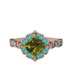 Minimal Gea Yüzük - Peridot ve akuamarin 8 ayar rose altın yüzük #19827no
