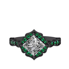 Minimal Gea Yüzük - Swarovski ve yeşil kuvars 925 ayar siyah rodyum kaplama gümüş yüzük #19df73g