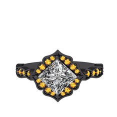 Minimal Gea Yüzük - Swarovski ve sitrin 925 ayar siyah rodyum kaplama gümüş yüzük #19w8f58