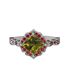 Peridot ve garnet 14 ayar beyaz altın yüzük