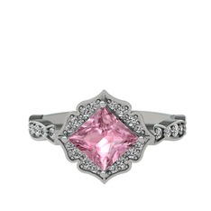 Pembe kuvars ve swarovski 18 ayar beyaz altın yüzük