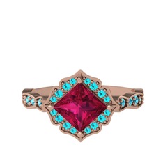 Rodolit garnet ve akuamarin 8 ayar rose altın yüzük