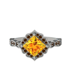 Minimal Gea Yüzük - Sitrin ve dumanlı kuvars 14 ayar beyaz altın yüzük #1bmp4b0