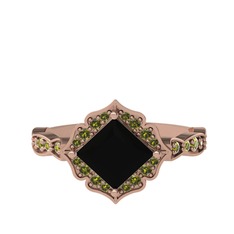 Siyah zirkon ve peridot 18 ayar rose altın yüzük