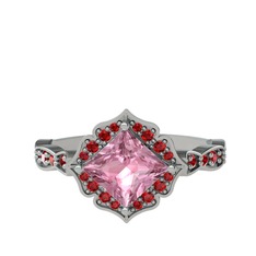 Pembe kuvars ve garnet 14 ayar beyaz altın yüzük