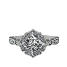 Minimal Gea Yüzük - Swarovski ve pırlanta 14 ayar beyaz altın yüzük (0.775 karat) #1cncd32