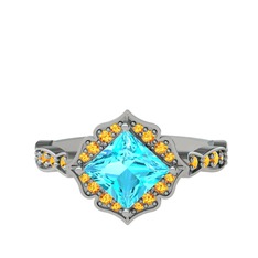 Minimal Gea Yüzük - Akuamarin ve sitrin 925 ayar gümüş yüzük #1co3ov5