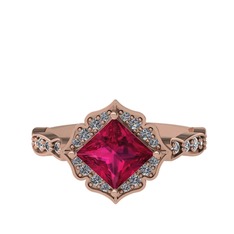 Minimal Gea Yüzük - Rodolit garnet ve pırlanta 14 ayar rose altın yüzük (0.775 karat) #1cvt2j4