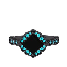 Minimal Gea Yüzük - Siyah zirkon ve akuamarin 925 ayar siyah rodyum kaplama gümüş yüzük #1dzp50h