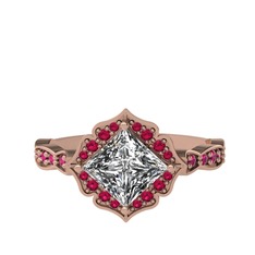 Beyaz zirkon ve rodolit garnet 925 ayar rose altın kaplama gümüş yüzük