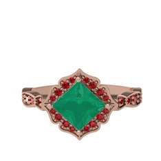 Minimal Gea Yüzük - Kök zümrüt ve garnet 8 ayar rose altın yüzük #1exozk4