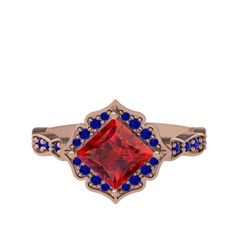 Minimal Gea Yüzük - Garnet ve lab safir 14 ayar rose altın yüzük #1f9tkty