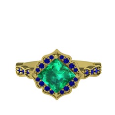 Minimal Gea Yüzük - Yeşil kuvars ve lab safir 14 ayar altın yüzük #1ftlu9o