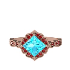 Akuamarin ve garnet 925 ayar rose altın kaplama gümüş yüzük