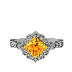 Minimal Gea Yüzük - Sitrin ve swarovski 18 ayar beyaz altın yüzük #1g1g3em