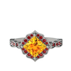 Minimal Gea Yüzük - Sitrin ve garnet 14 ayar beyaz altın yüzük #1g8606t