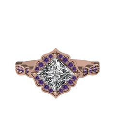 Minimal Gea Yüzük - Swarovski ve ametist 18 ayar rose altın yüzük #1gknwks