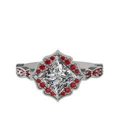 Beyaz zirkon ve garnet 14 ayar beyaz altın yüzük
