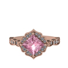 Minimal Gea Yüzük - Pembe kuvars ve pırlanta 14 ayar rose altın yüzük (0.775 karat) #1h3fufz