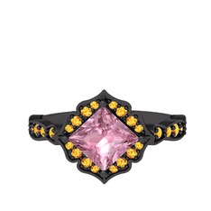 Minimal Gea Yüzük - Pembe kuvars ve sitrin 925 ayar siyah rodyum kaplama gümüş yüzük #1hxtp0b