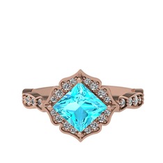 Minimal Gea Yüzük - Akuamarin ve swarovski 18 ayar rose altın yüzük #1ix2dta