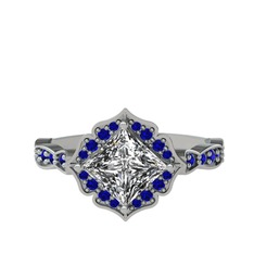 Minimal Gea Yüzük - Swarovski ve lab safir 8 ayar beyaz altın yüzük #1j2f1fe