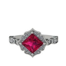 Minimal Gea Yüzük - Rodolit garnet ve pırlanta 14 ayar beyaz altın yüzük (0.775 karat) #1j9f98m