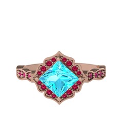 Minimal Gea Yüzük - Akuamarin ve rodolit garnet 14 ayar rose altın yüzük #1jfmgzg