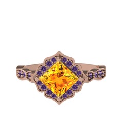 Minimal Gea Yüzük - Sitrin ve ametist 18 ayar rose altın yüzük #1jsqzu9