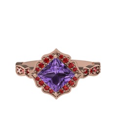 Minimal Gea Yüzük - Ametist ve garnet 14 ayar rose altın yüzük #1k0m6dg