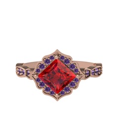 Minimal Gea Yüzük - Garnet ve ametist 18 ayar rose altın yüzük #1k66217