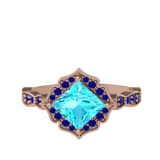 Minimal Gea Yüzük - Akuamarin ve lab safir 925 ayar rose altın kaplama gümüş yüzük #1kcqs4u